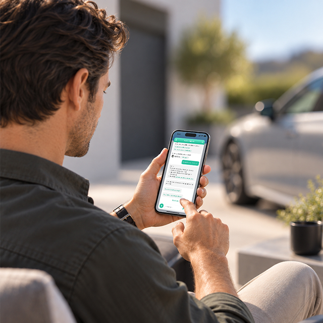 Man checking his car's symptoms in the free CarMD Connect app