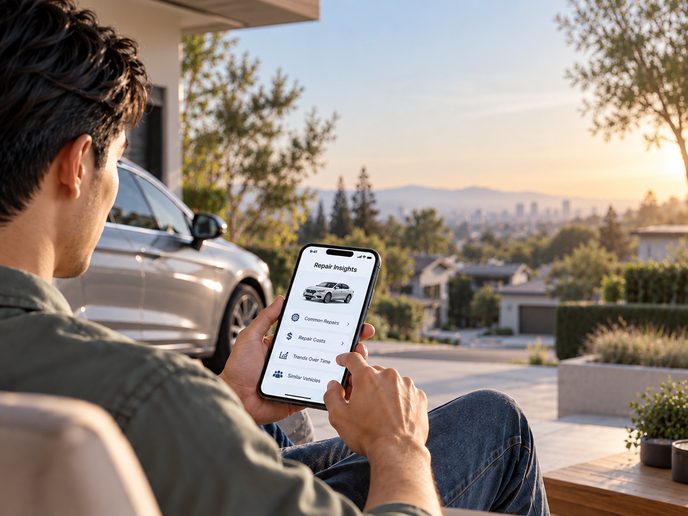 Driver checking repair costs on a phone