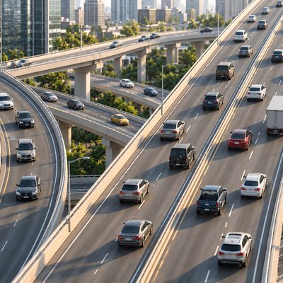 Traffic on a busy highway interchange