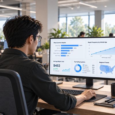 Analyst reviewing repair trend dashboards
